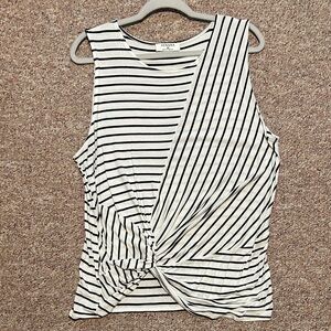 White & Black Striped Twist Tank Top